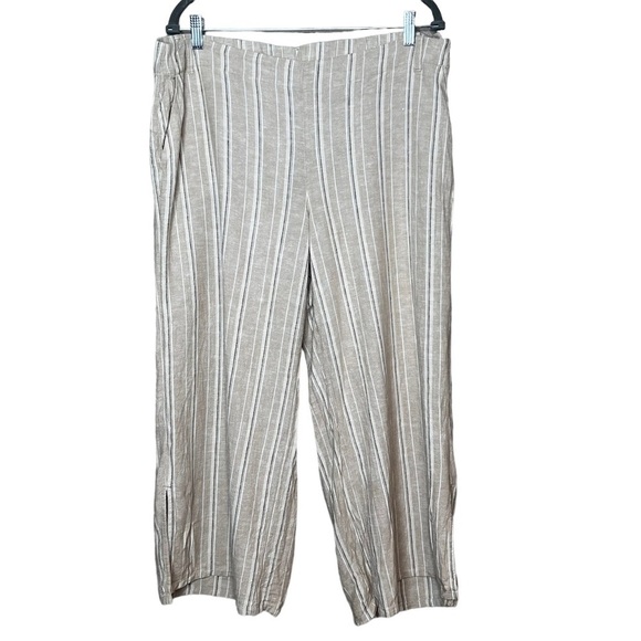 J Jill Womens L Linen Blend Striped Pants Cropped Wide Leg - Picture 1 of 12